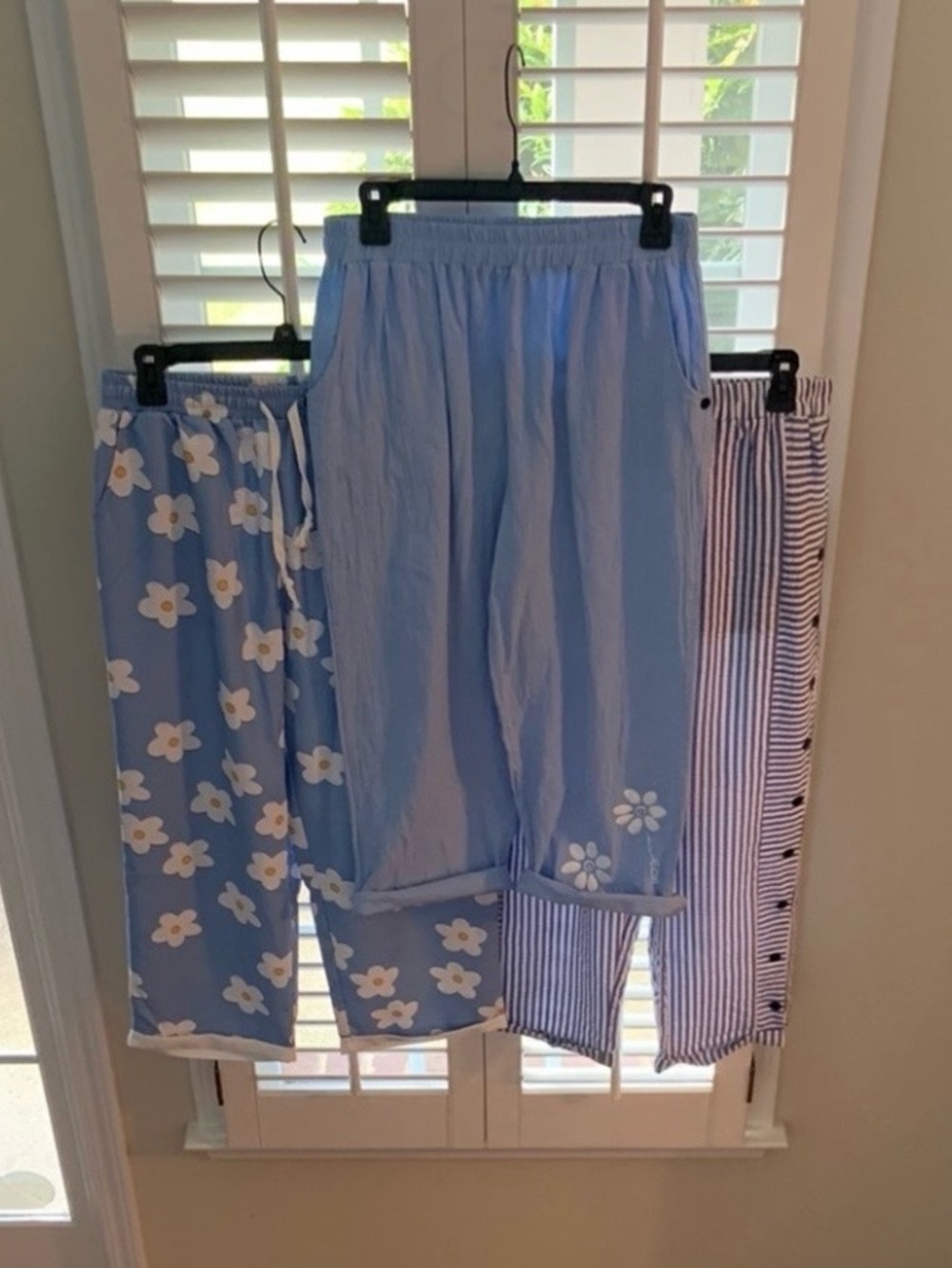 Blue Floral and Stripe Summer Pants Trio